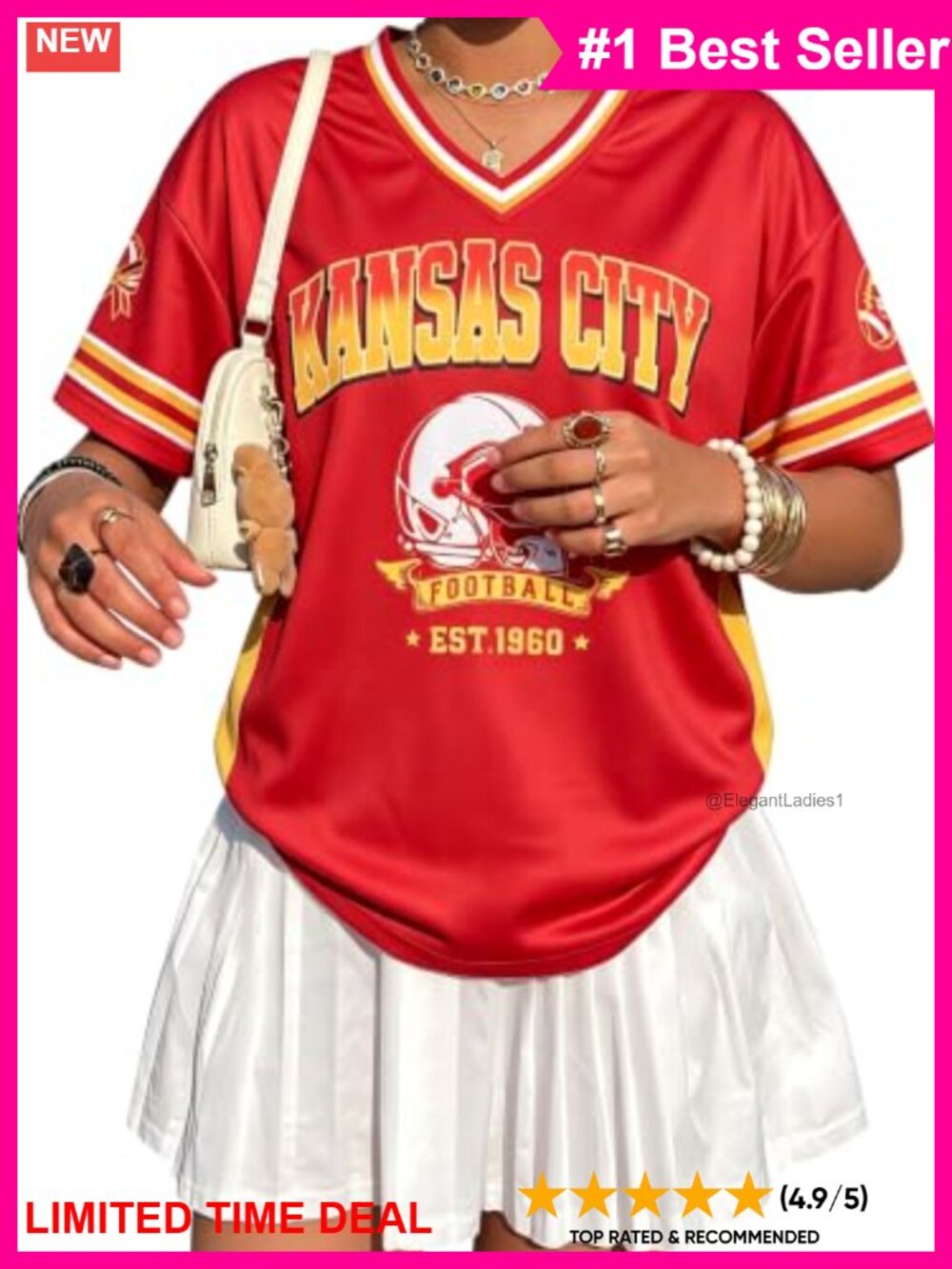 Women Football Jersey V-Neck Short Sleeve Graphic Game Day Tee